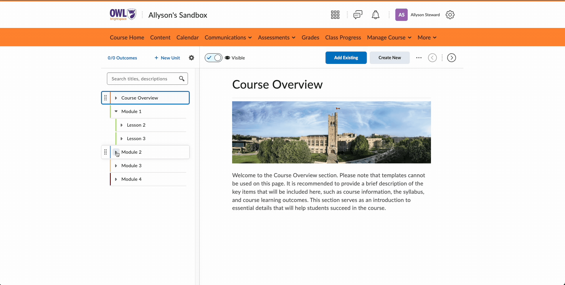 Animated GIF showing how to click and drag items in content to reorganize between levels of depth.